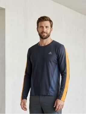 Adidas Vintage Long Sleeve Athletic Top Blue & Orange Mesh Panel Size M